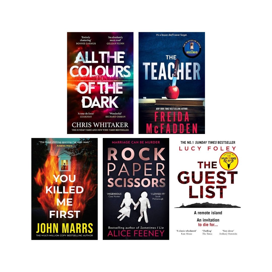 Mystery thriller Book Set combo – All the Colours of the Dark, The Teacher, You Killed Me First, Rock Paper Scissors, The Guest List &amp; More