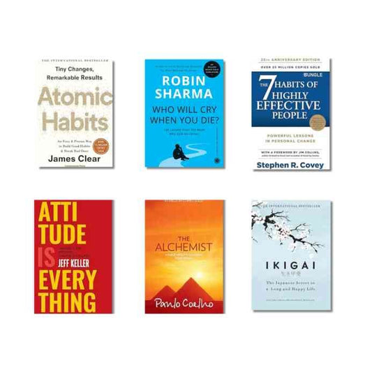 Motivational &amp; Self-Help Book Combo (Atomic Habits, Ikigai, The Alchemist, Attitude is Everything, Who Will Cry When You Die &amp; 7 Habits of Highly Effective People) | Cash on Delivery | Free Bookmarks