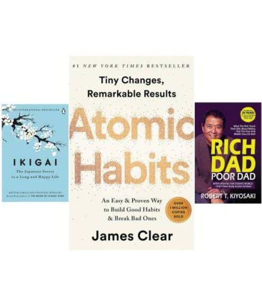 Ikigai (Hardcover) + Atomic Habits + Rich dad Poor dad (self help combo)