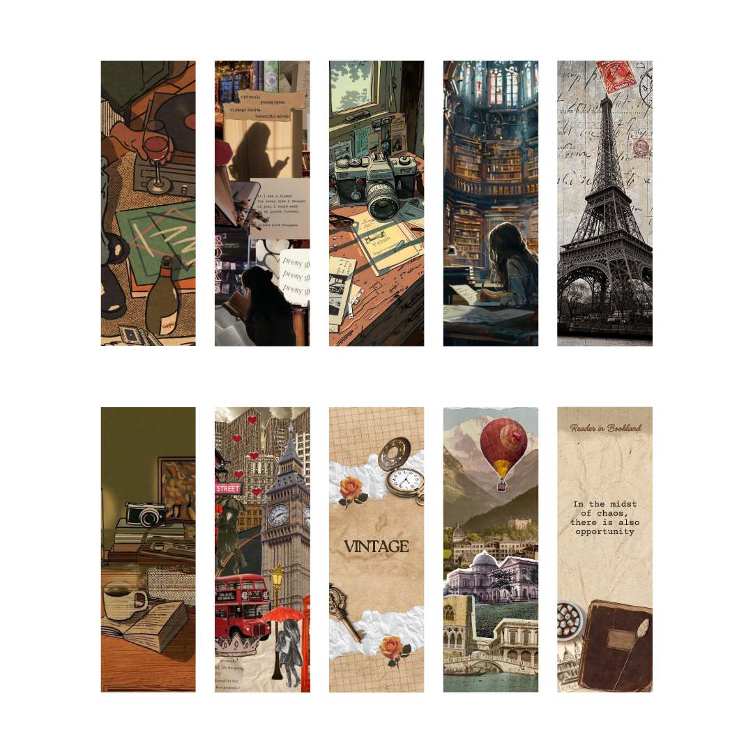 Set of 10 Retro Vintage Bookmarks for Book Lovers - Bookshaul